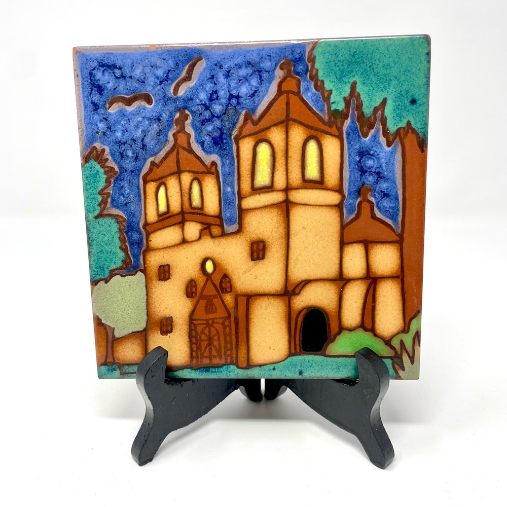 Handcrafted Spanish Mission Church Tile Trivet 6” Square Terracotta Kitchen